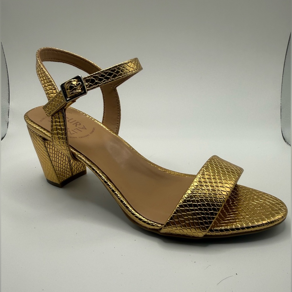 Naturalizer Women's Bristol Block Sandals Yellow Metallic Snake SZ 8.5 NWT
